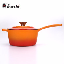 Enameled Cast Iron Covered Saucepan With One Long Handle